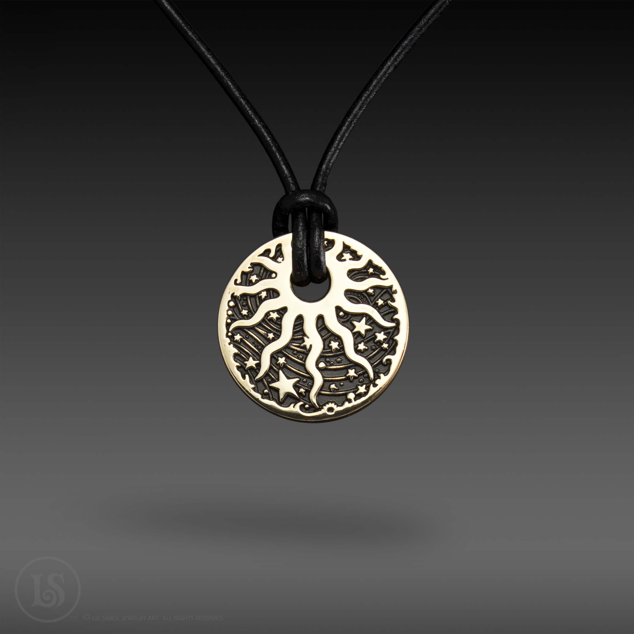 Celestial Sun Black, Small Pendant, Brass