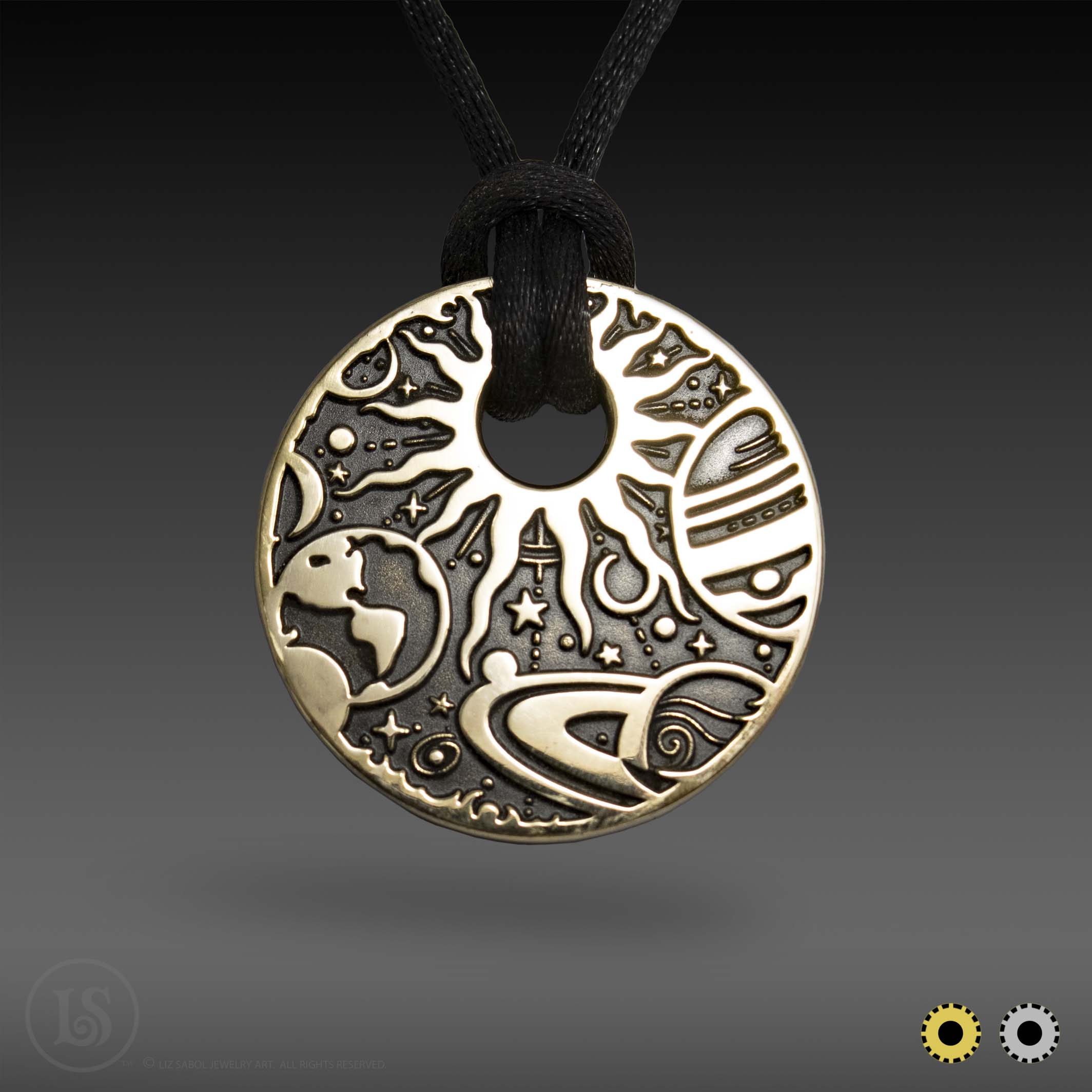 Solar System Black Pendant, Brass