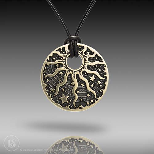 Celestial Sun Black Pendant, Brass