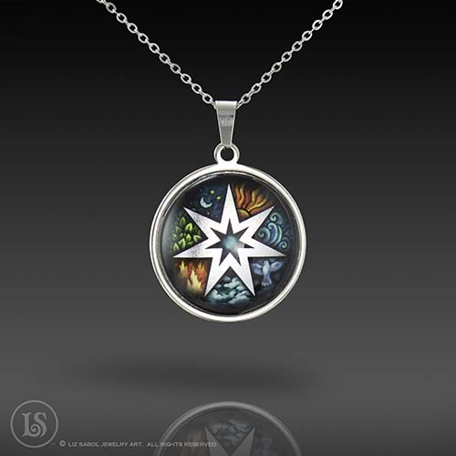 Elemental Septagram Pendant, Glass, Stainless Steel